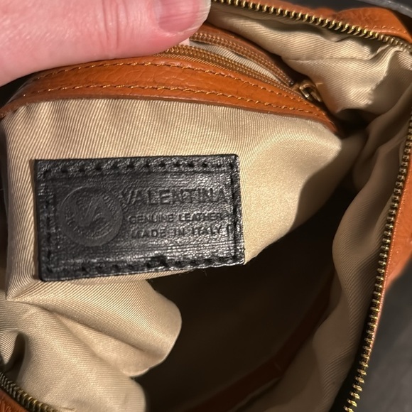 Valentina Italy Orange Pebbled Genuine Leather Handbag Backpack - Picture 6 of 8